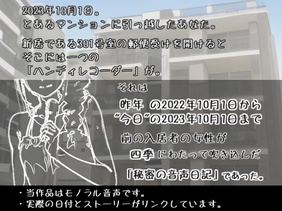 【ど淫乱オホ声】引っ越したら前の入居者の「オナニー音声日記」が残っていた。【2022年10月1日～2023年10月1日】