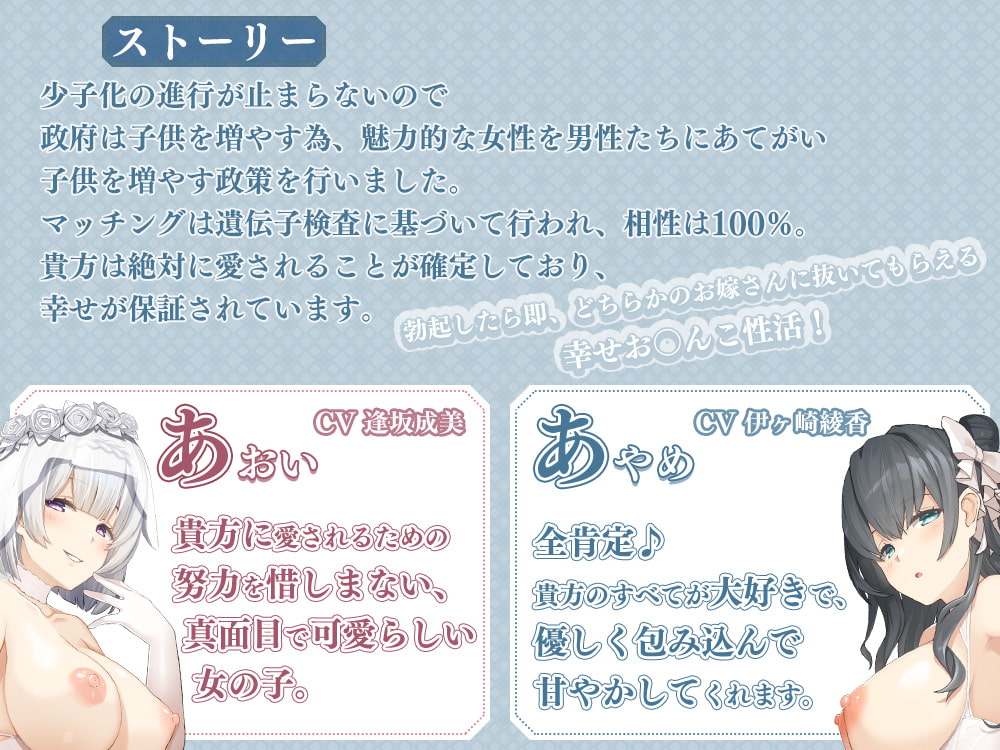 【超両耳密着ご奉仕】少子化対策で貴方は2人のお嫁さんを貰う事になりました!【両耳舐め】