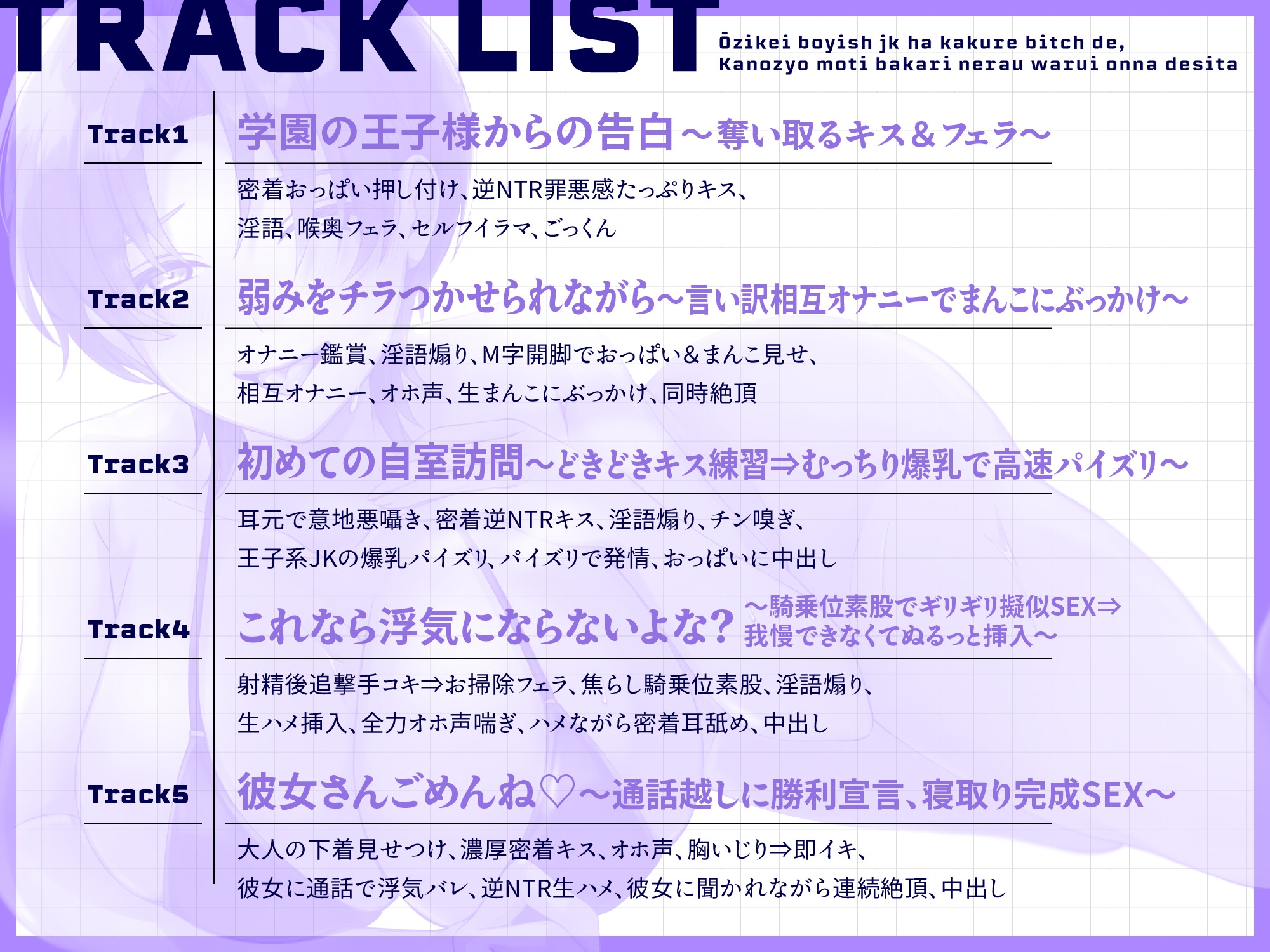 【期間限定110円!】王子系ボーイッシュJK♀は隠れビッチで、彼女持ちばかり狙う悪い女でした～寝取られ誘惑浮気SEX⇒通話を繋いで勝利宣言【逆NTR×低音王子系×オホ声】