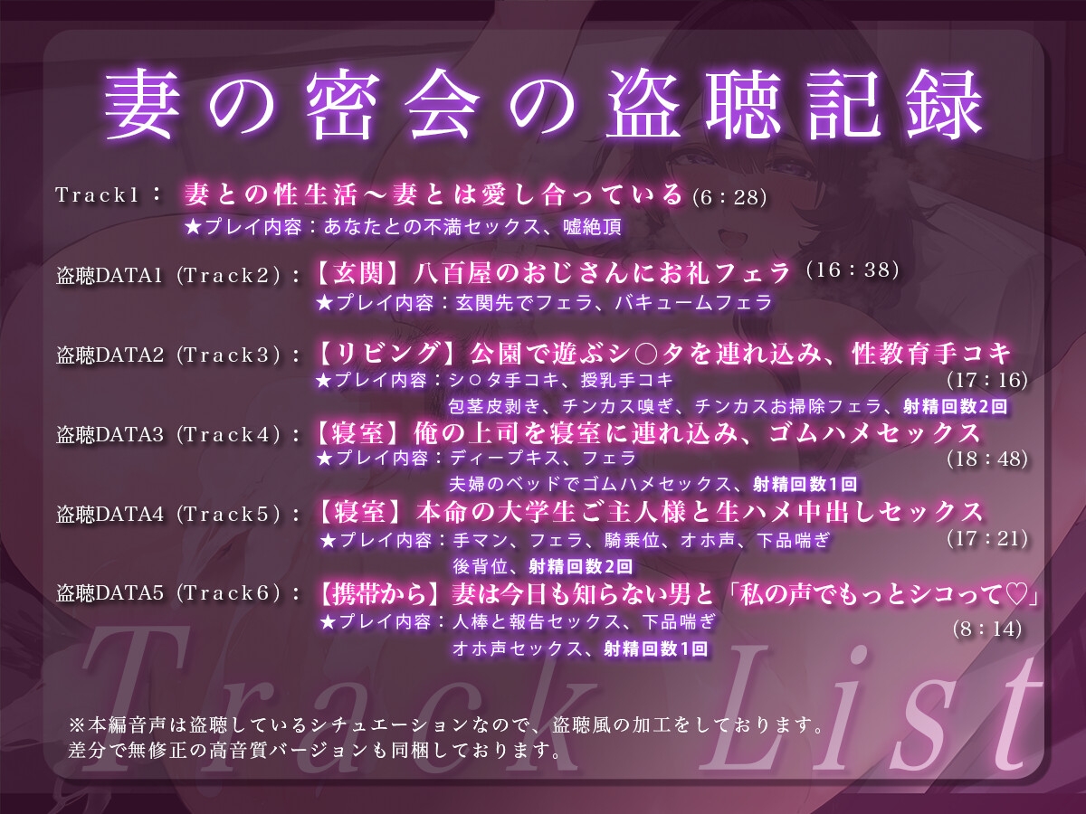 【脳破壊ボイス】僕だけが知らない愛する妻の秘密の情事〜自宅を盗聴したら代わる代わる男たちとセックスしていて悔シコ不可避〜