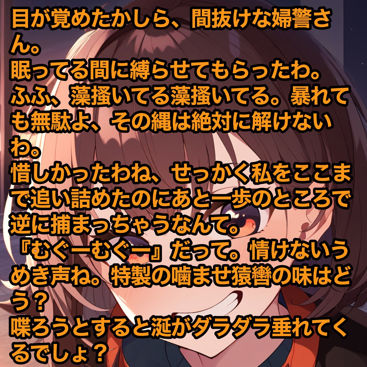 緊縛された婦警さん、猿轡に悶え…