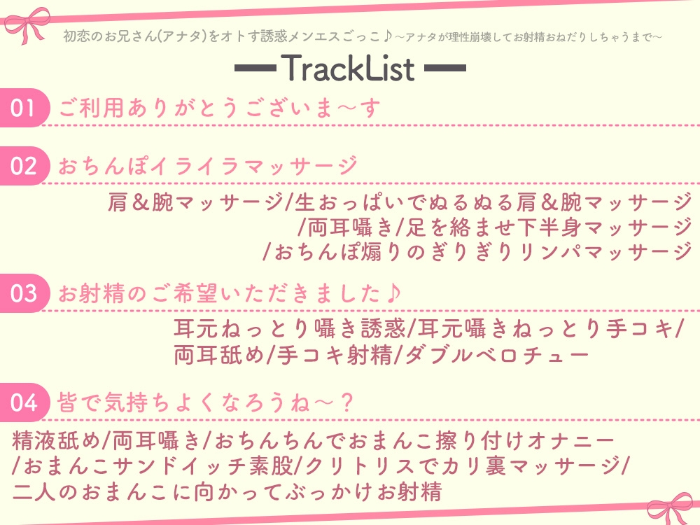 初恋のお兄さん(アナタ)をオトす誘惑メンエスごっこ♪ ～アナタが理性崩壊してお射精おねだりしちゃうまで～