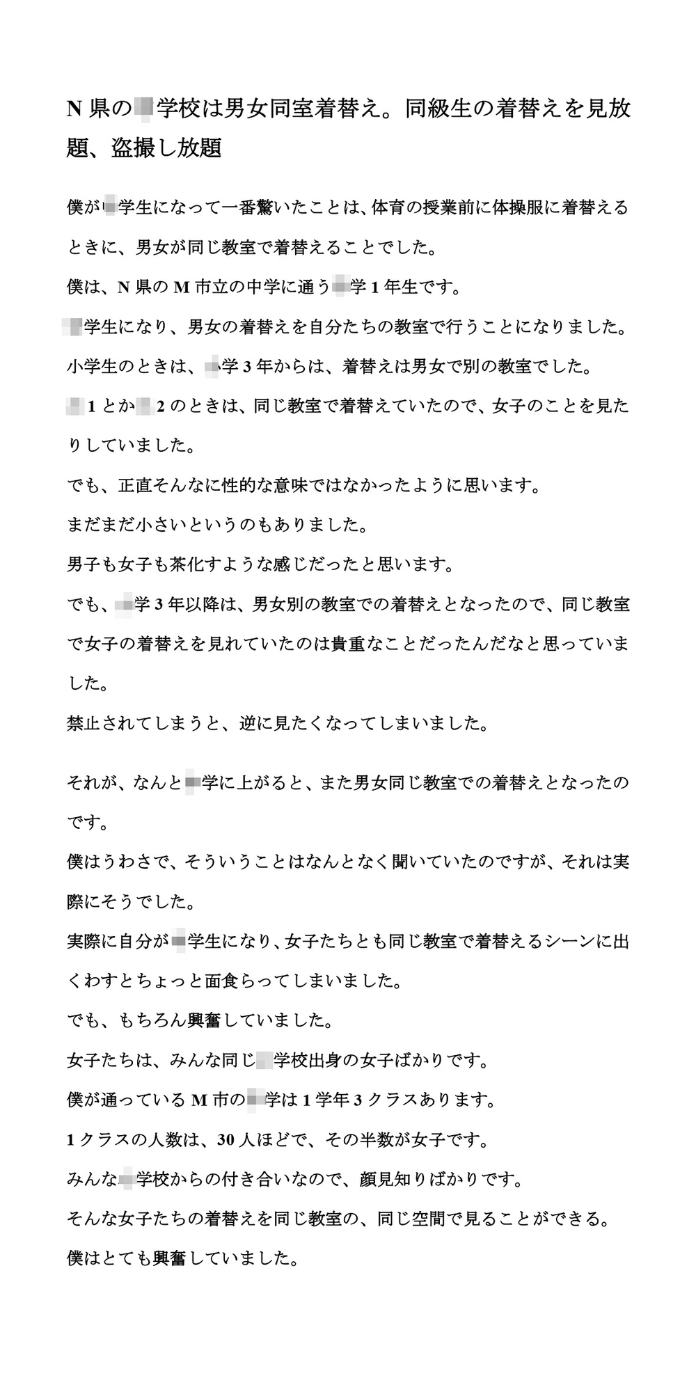 N県の◯学校は男女同室着替え。同級生の着替えを見放題、盗撮し放題