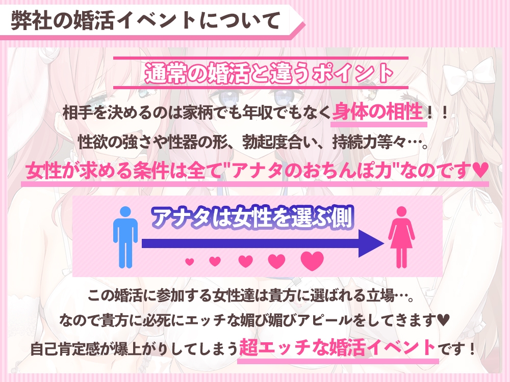 【4時間↑】身体の相性から始める婚活～女の子達のメスアピールに自己肯定感(おちんぽ)爆上がり☆ お気に入りの女の子(おまんこ)選んで生ハメ中出し婚!!～