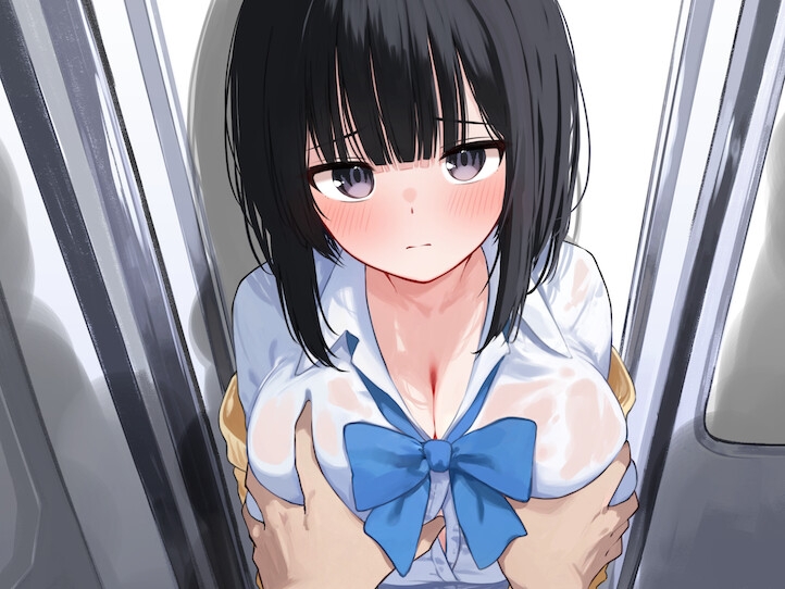 【声我慢×オホ声】電車でおとなしい巨乳JKに痴○する