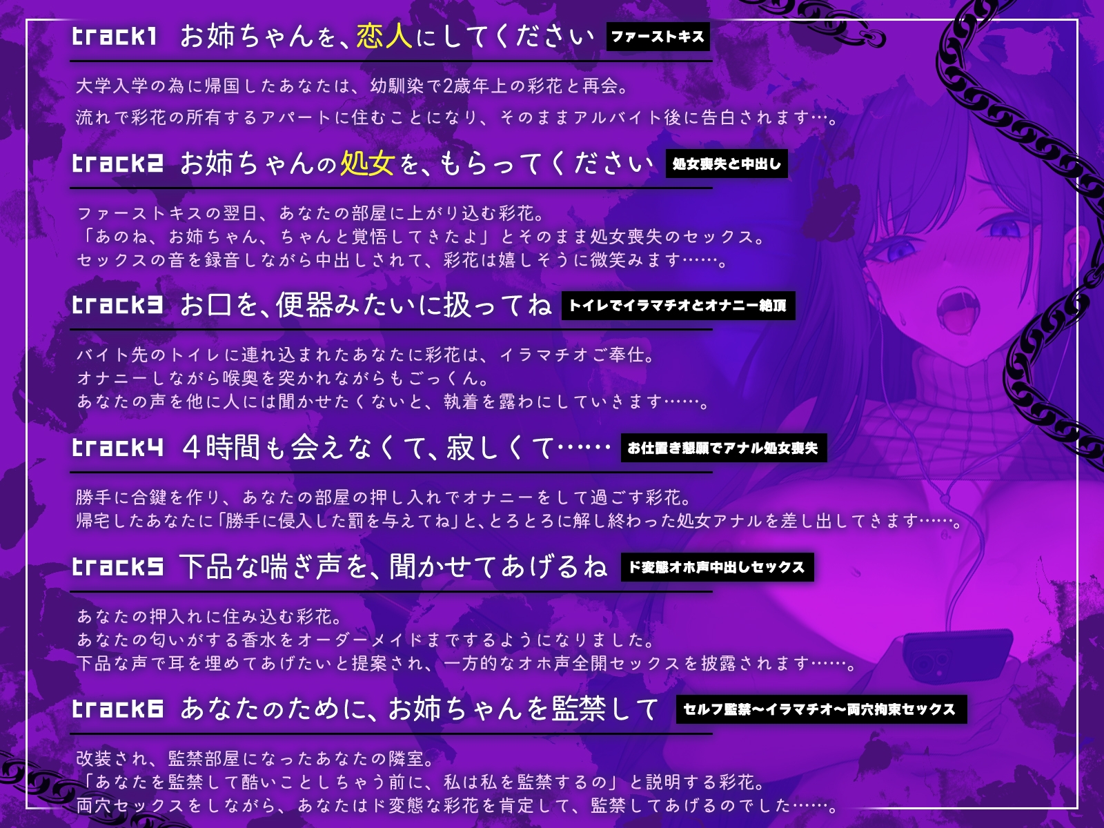 【発売開始から7日間は特典トラック付き！】あなたに執着するお姉ちゃんの、両穴ぐちゅぐちゅド変態セルフ監禁生活♡【KU100収録】