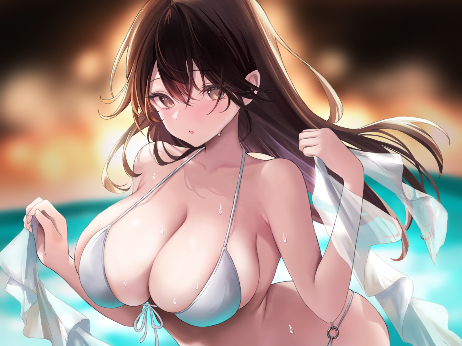 こっそりだらイチャ夏休み。彼女のどすけべお姉ちゃんとナイトプールで密着誘惑えっち【オホ声】