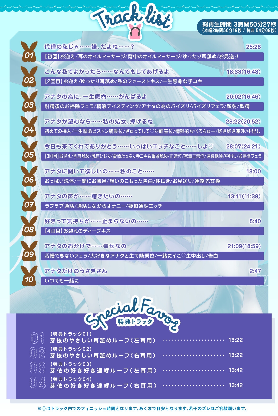 ☆一周年記念☆【全編約4時間×Live2D動画】えっちなバニーがお出迎え♡癒し処ゆるりらっくす 一途に頑張る素直クールなバニーさんと〝好き〟を感じる密着マッサージ♡