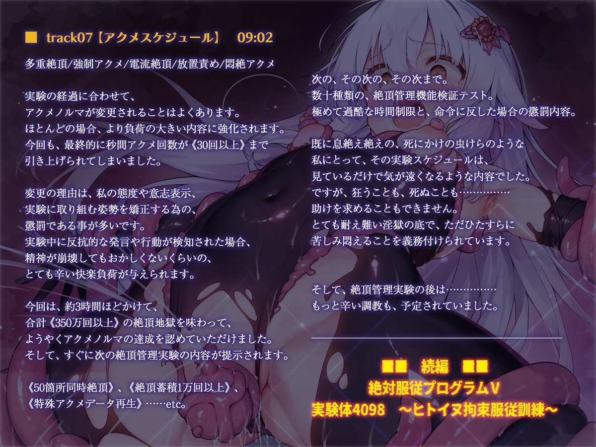 絶対服従プログラムIV 実験体4098 ～淫獄アクメ管理調教～