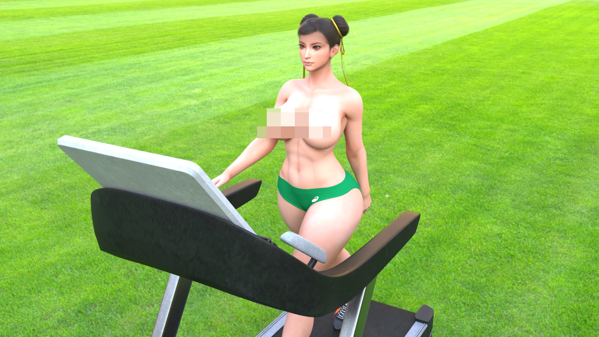 元祖中華女性格闘家「チ○ンリー(○麗)」の陸上競技ユニフォームウォーキング乳揺れ(トップレス丸出しおっぱい編)