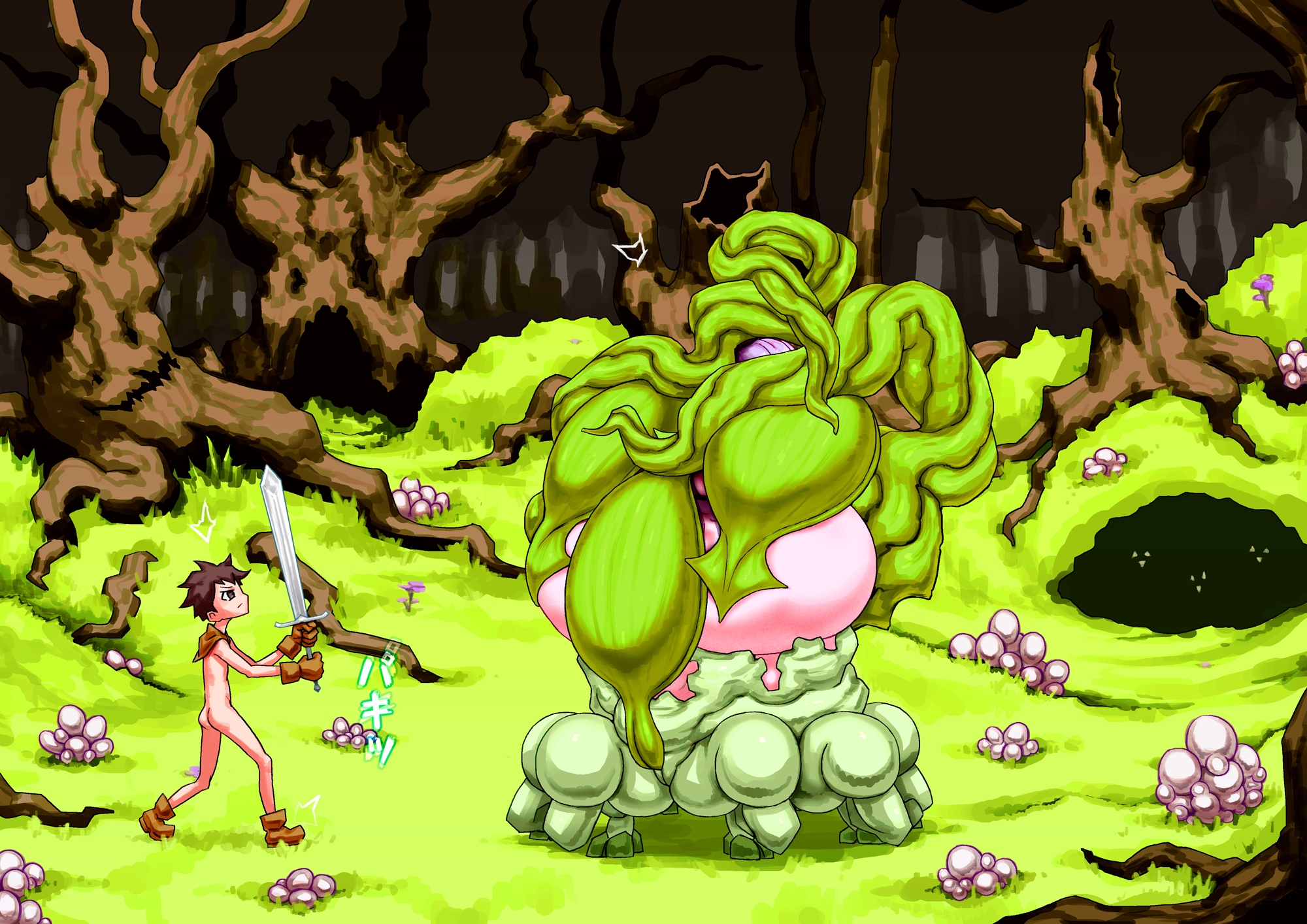 アラクネに搾精される全裸勇者