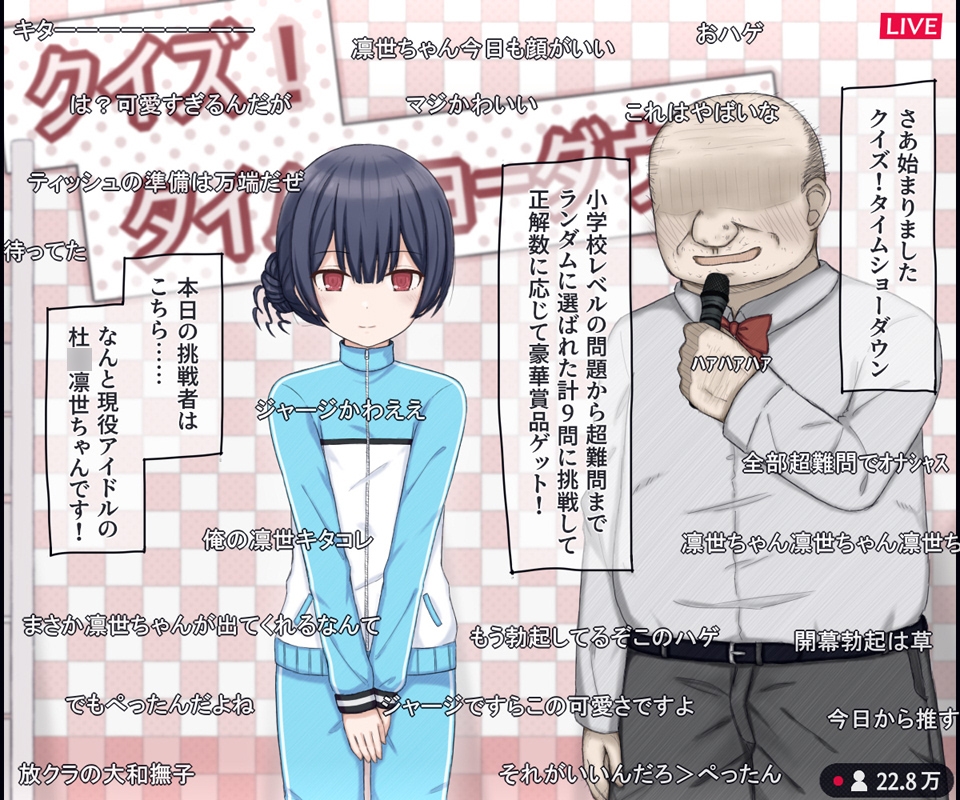 生放送のエロクイズバラエティに出演するアイドルの話