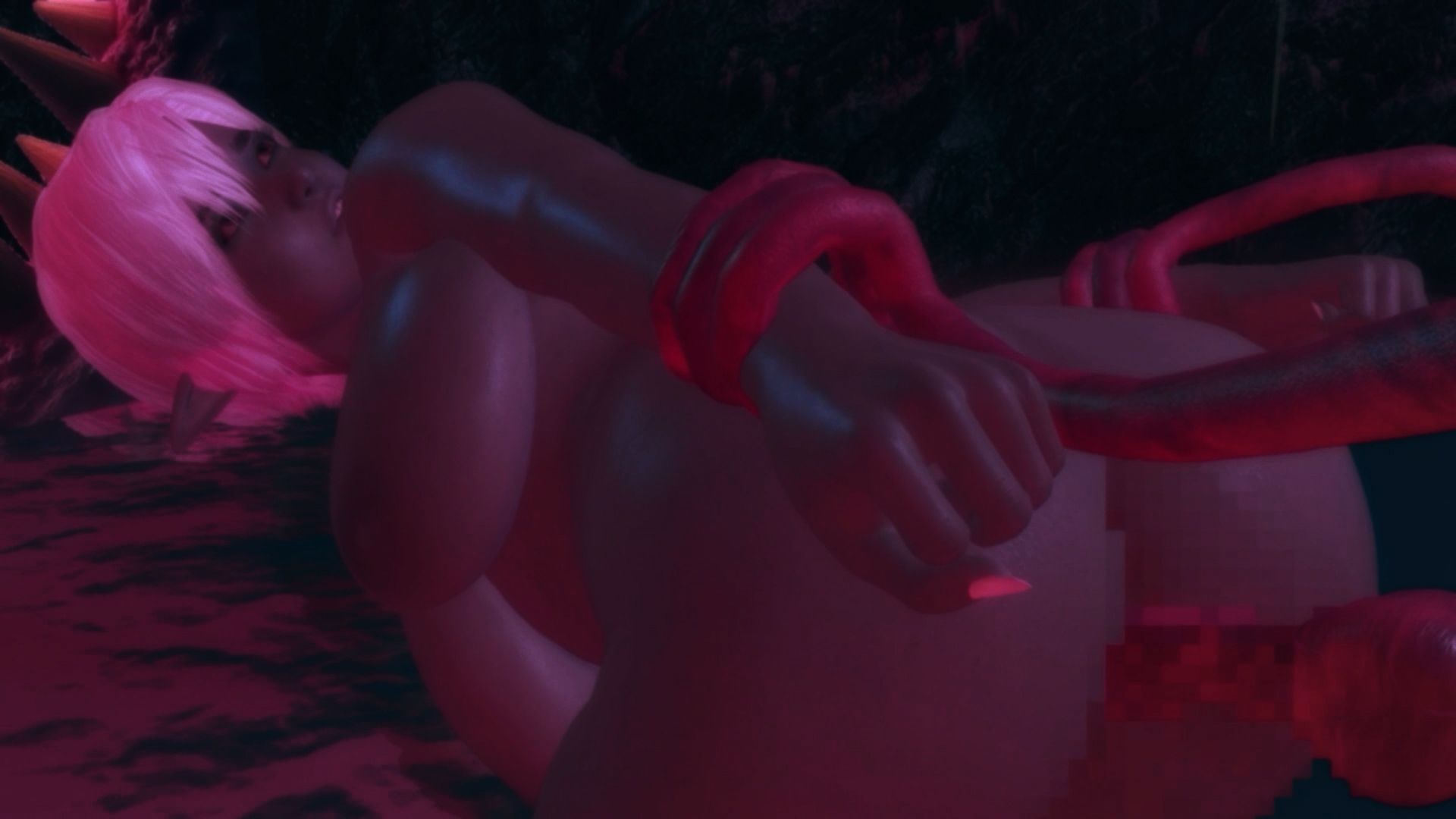 触手型モンスターに捕まったダークエルフ