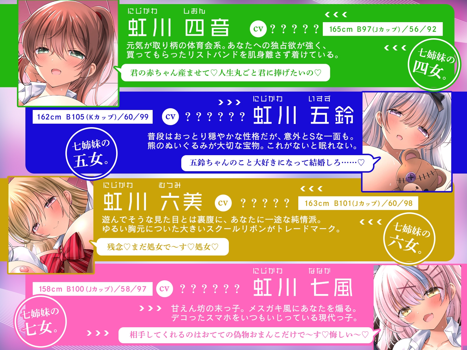 爆乳七つ子姉妹が精液根こそぎ搾ってくる話～お婿さん争奪オナサポバトル～【KU100収録】