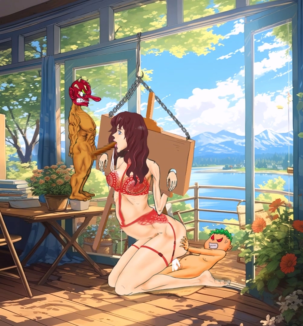 バルコニーの美脚モデルが二人の兄弟に犯される