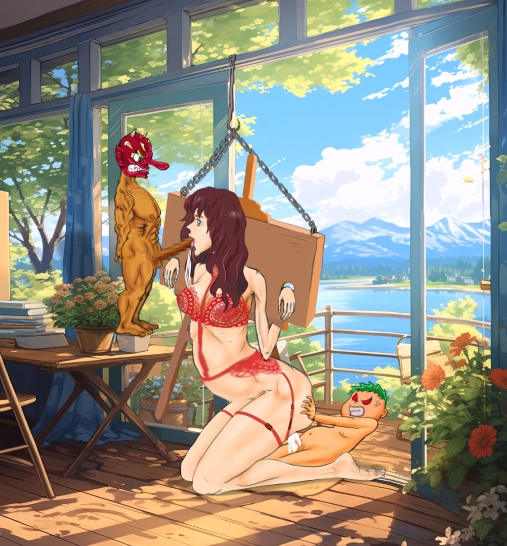 バルコニーの美脚モデルが二人の兄弟に犯される