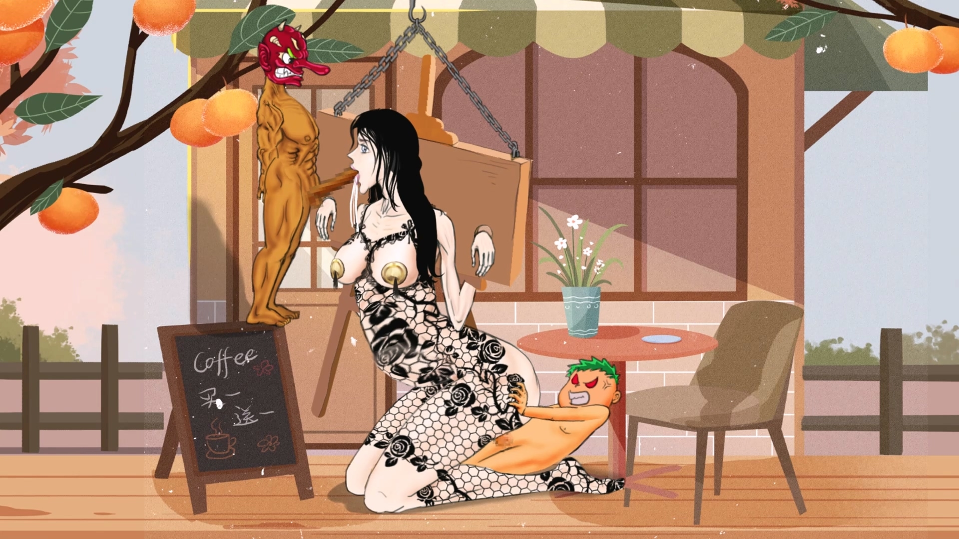 ブラックローズメイドはカフェの外で二人の兄弟に犯された