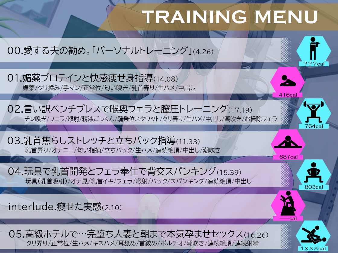 【全トラック挿入有】NTRパーソナルトレーニング～汗とザーメンで痩せた90日間。他人棒に堕ちた美人妻～