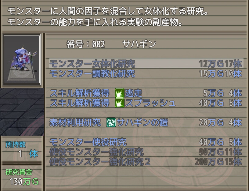 捕獲したモンスターを女の子に変えて売りさばくRPG