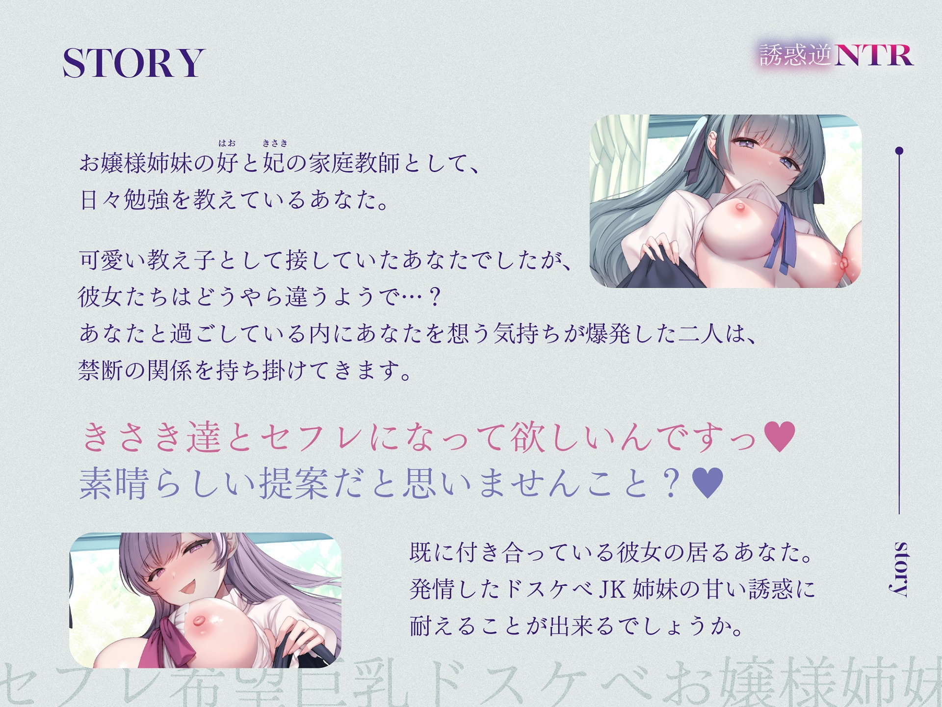 【処女作記念110円/ハート目発情差分付き】セフレ希望巨乳ドスケベお嬢様姉妹のねっとりじわじわ誘惑逆NTR ～彼女を裏切り年頃メスオナホ×2と背徳孕ませ交尾～