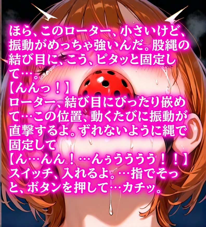 女友達のイタズラ緊縛ゲーム ～縄と手錠でぎちぎち拘束、涎まみれボールギャグで塞がれた口、股縄ローターで何度も絶頂させられ、目隠し放置される