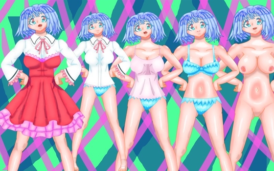 立ち絵素材30全裸,衣装差分つき表情差分20種フリルワンピースの蒼髪女の子