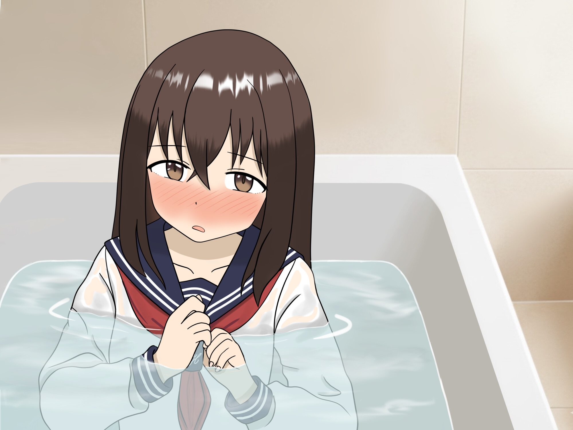 義理の妹と一つ屋根の下！制服着たままイチャラブずぶ濡れお風呂えっち