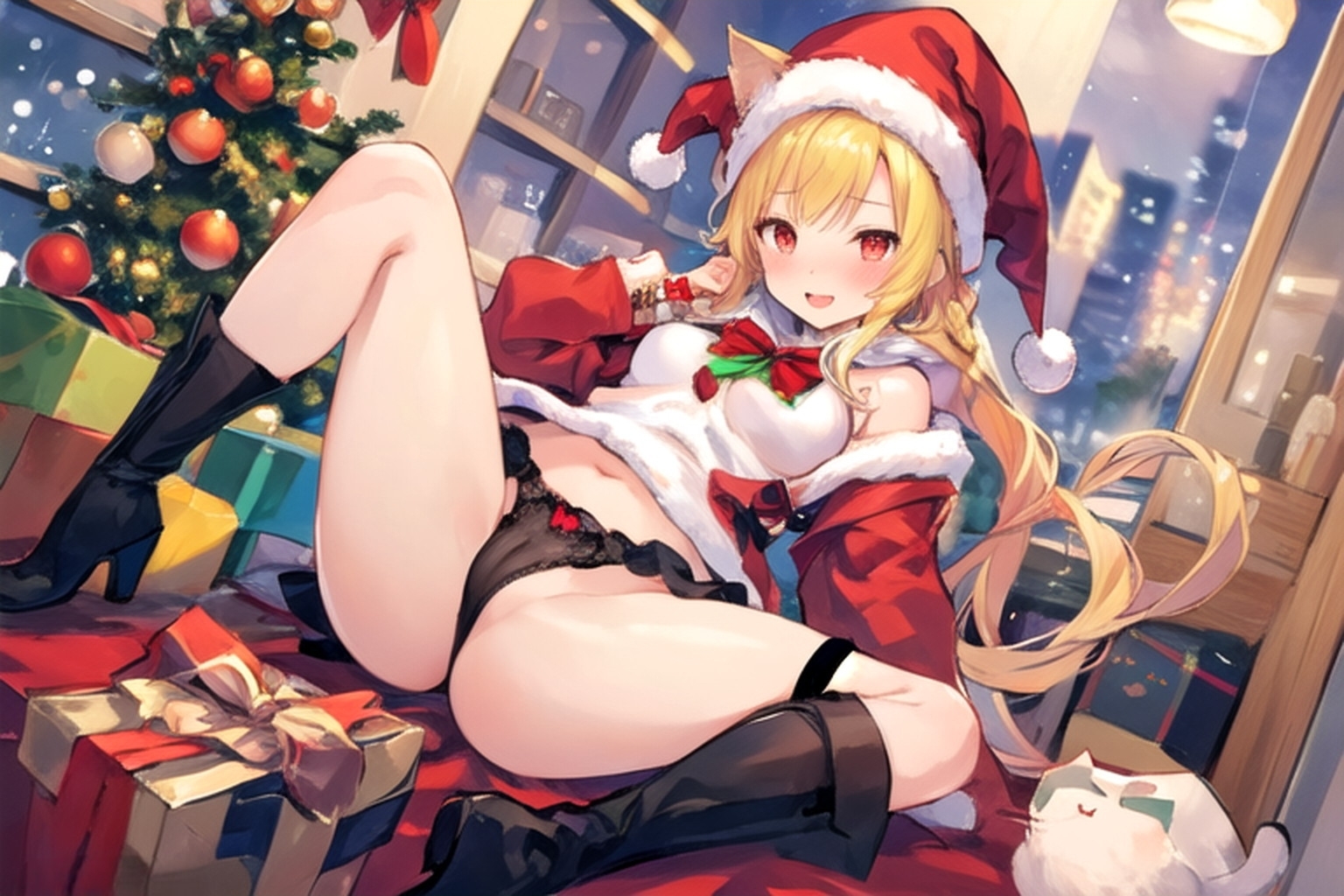 猫のサンタさんがプレゼントを持ってきた…のだが