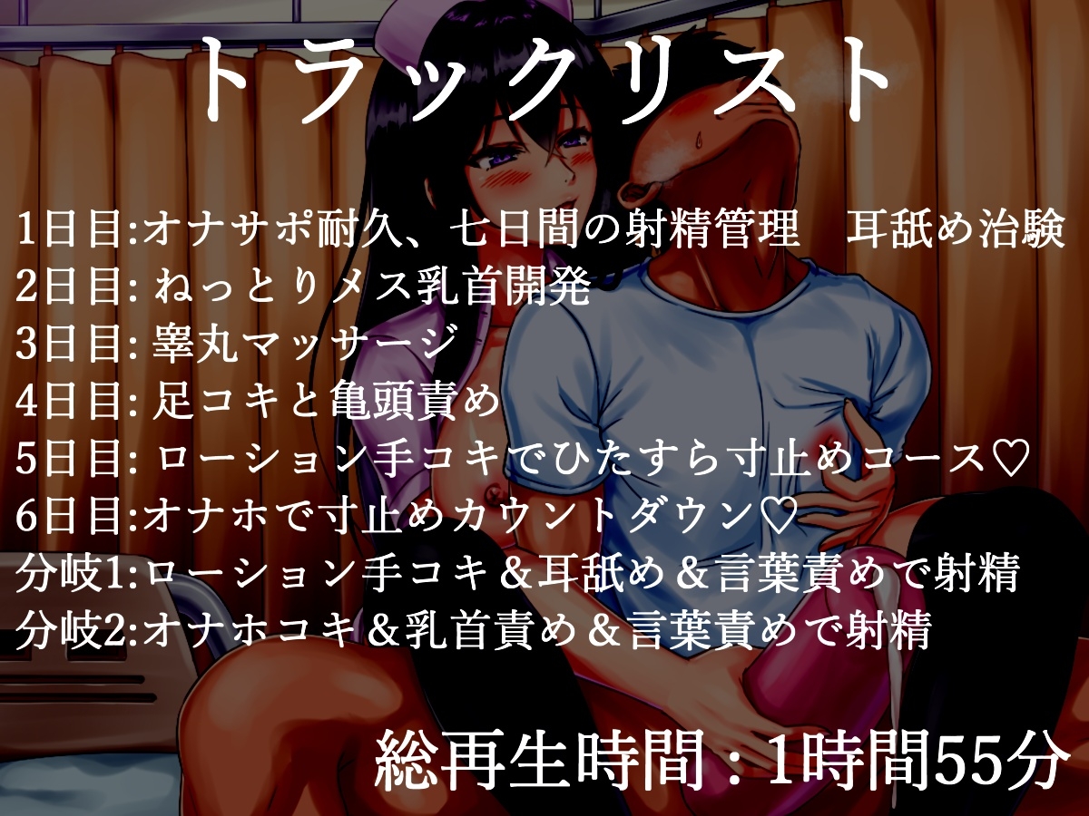【115分、25000文字超台本】搾精病棟「7日間の射精管理実験」 ドスケベ淫乱看護師さんに耳元で囁かれながら、カリカリ乳首責め&限界までカウントダウン寸止め射精
