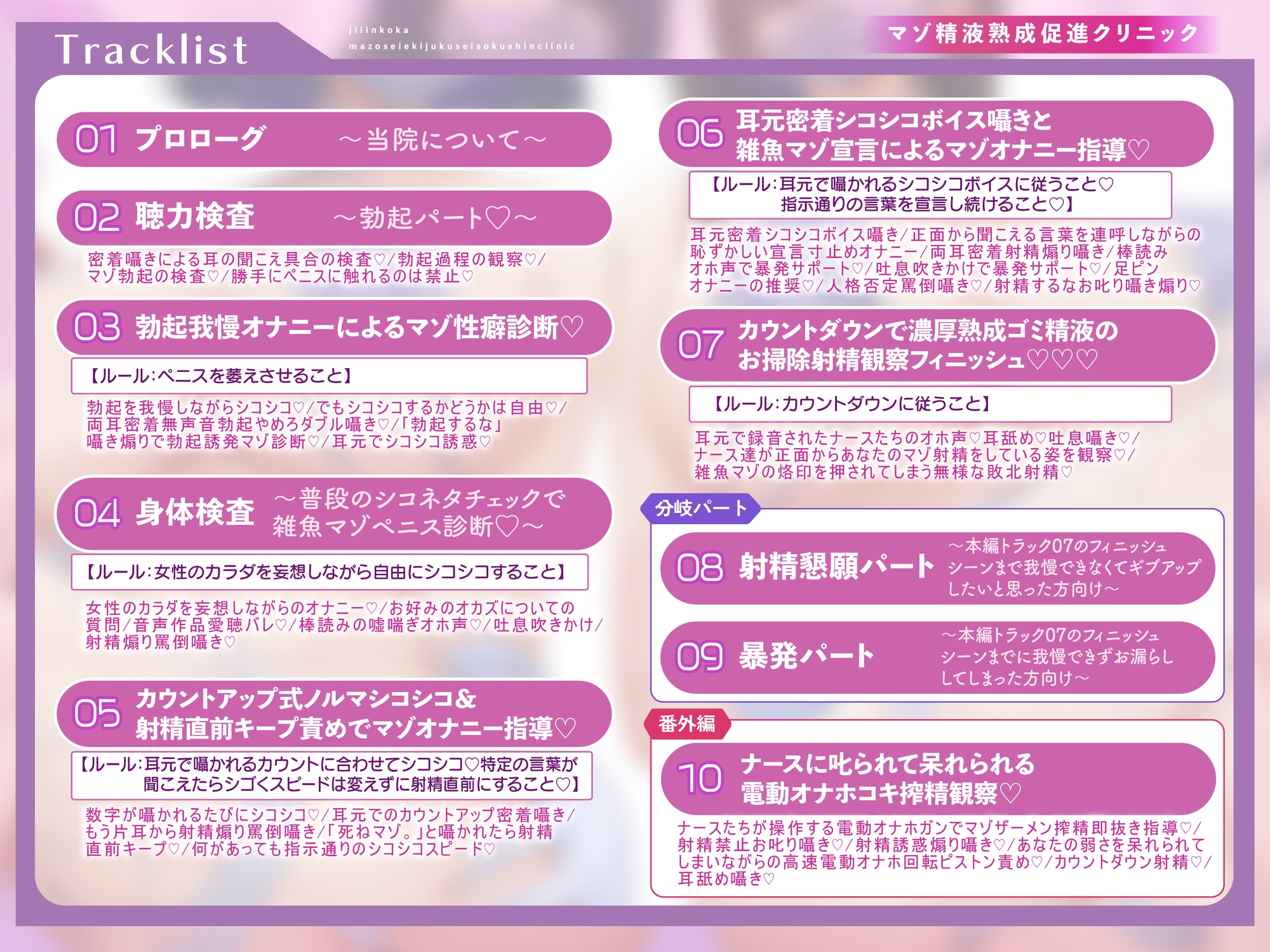 マゾ精液熟成促進クリニック 自慰淫行科 ～ドスケベ事務的ナース達が教える正しいマゾオナニーのやり方～【シコシコボイス・嘘喘ぎ・勃起我慢オナニー・宣言オナニー】