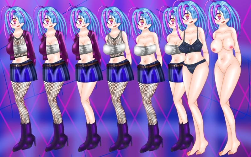 立ち絵素材37表情差分20種全裸衣装差分8つき網目タイツチューブトップジャケット少女