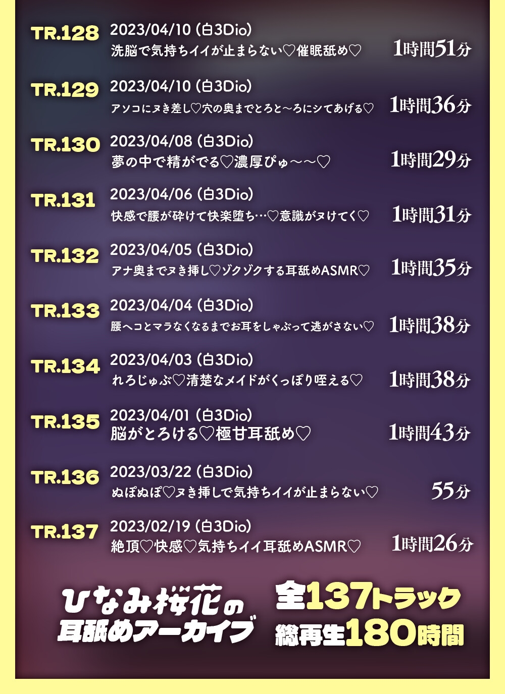 《総再生時間180時間》ひなみ桜花の耳舐めアーカイブ《耳舐めASMR》