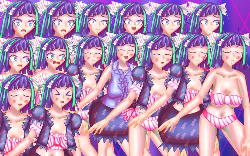 立ち絵素材39表情差分20種全裸衣装差分8つきバンドゥビキニ水着とキャンディ柄衣装の女の子