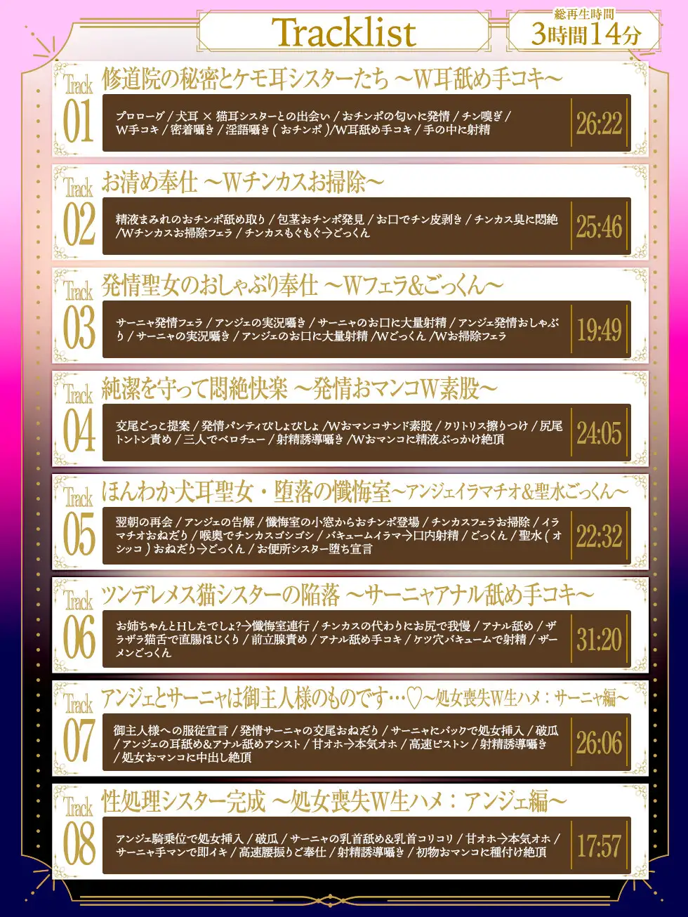 【Wチン媚び×甘オホ✨3時間超】ケモ耳シスター発情懺悔 ~爆乳聖女姉妹が男子禁制の修道院で保護してくれたのでチンカスおチンポで発情させて完全服従させてあげたお話~