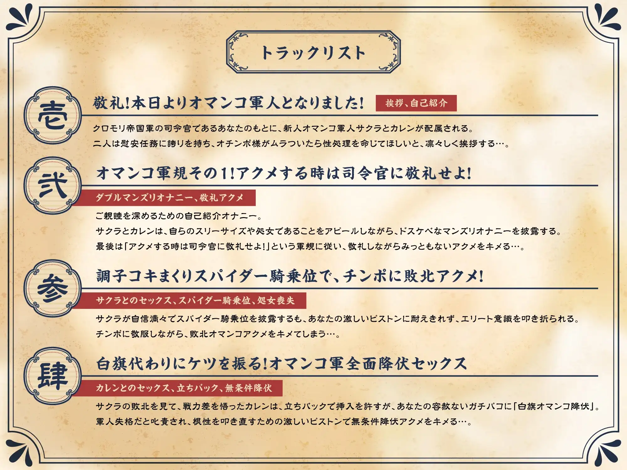 【たっぷり長編】敬礼！オマンコ軍人サクラとカレンの誇りある慰安任務活動♪【KU100】