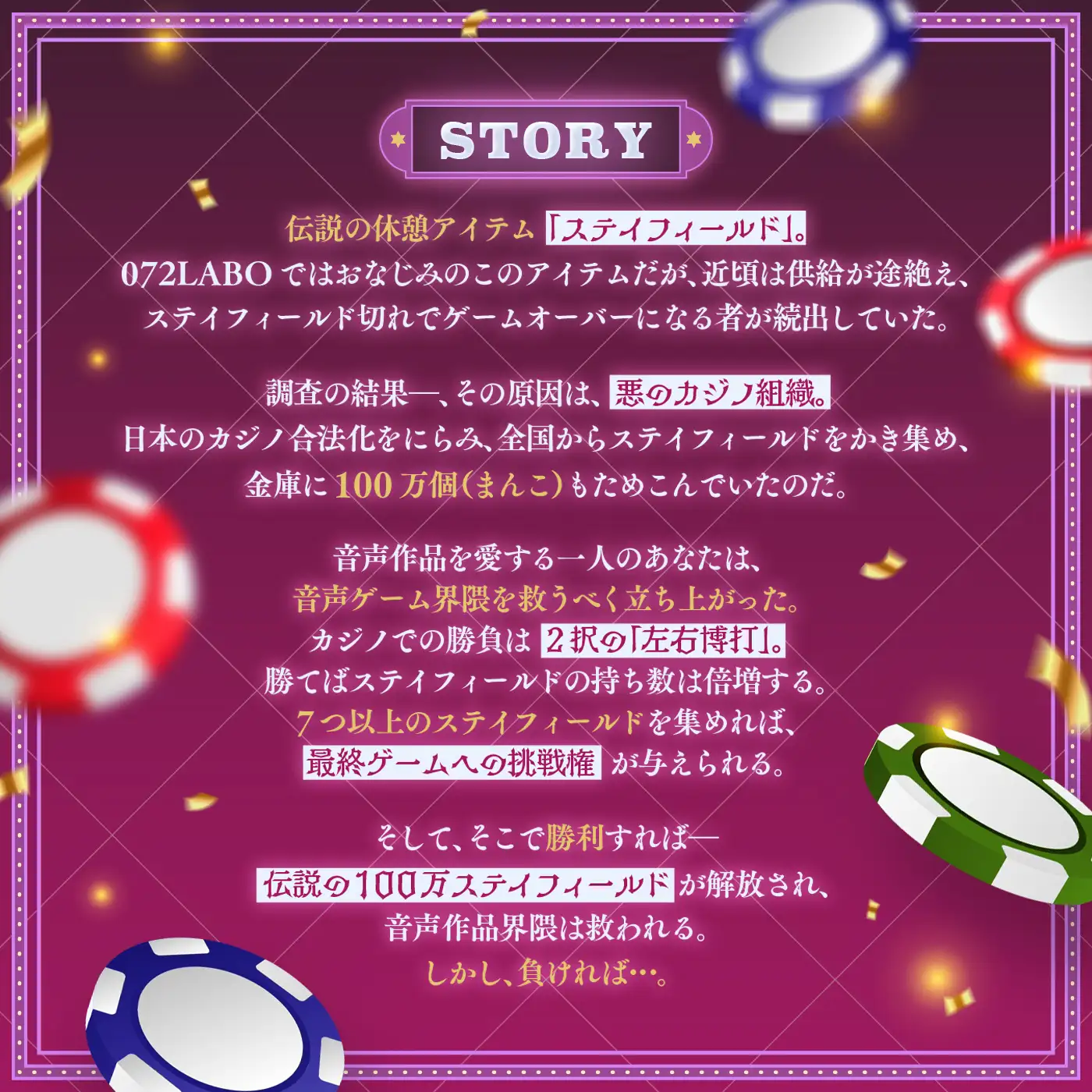 【ランダム・18万通り！】左右博打で運試しオナニー倍々ゲーム「7ステイフィールド」〜ランダム再生による左右選択式ギャンブルでアイテムを増やす射精我慢ゲーム〜