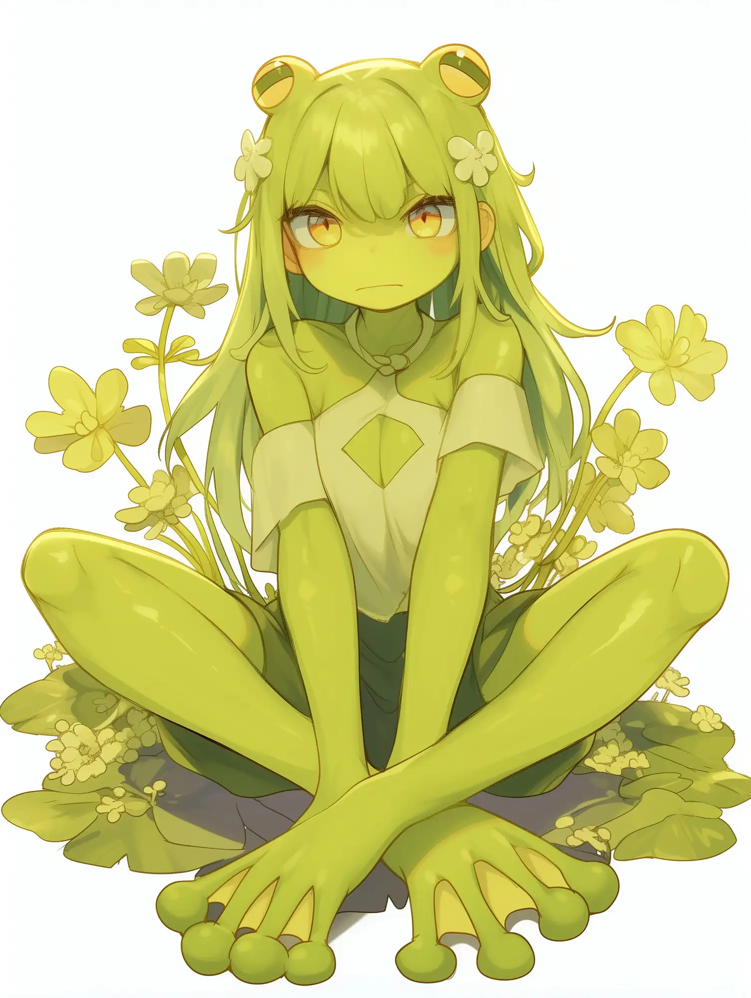 カエル娘の乳首責め足コキ&お風呂場放尿