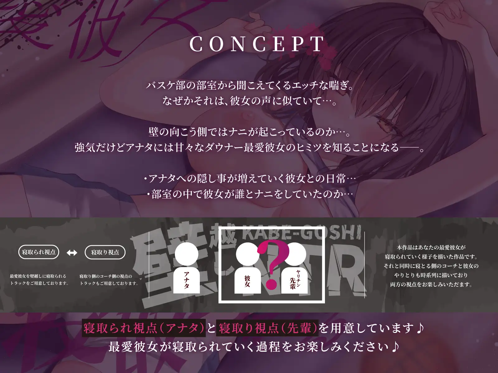 【3/7配信決定！】【壁越しNTR】バスケ部エースな最愛彼女がヤリチン先輩に寝取られるまで～部室から聞こえる、僕の知らない下品なメス声～