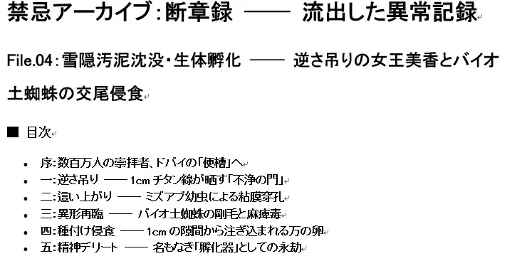 【超高密度・五大蹂躙】禁忌アーカイブ:断章録 ── 1cmの聖域を侵食する多足類と生体変容の全記録