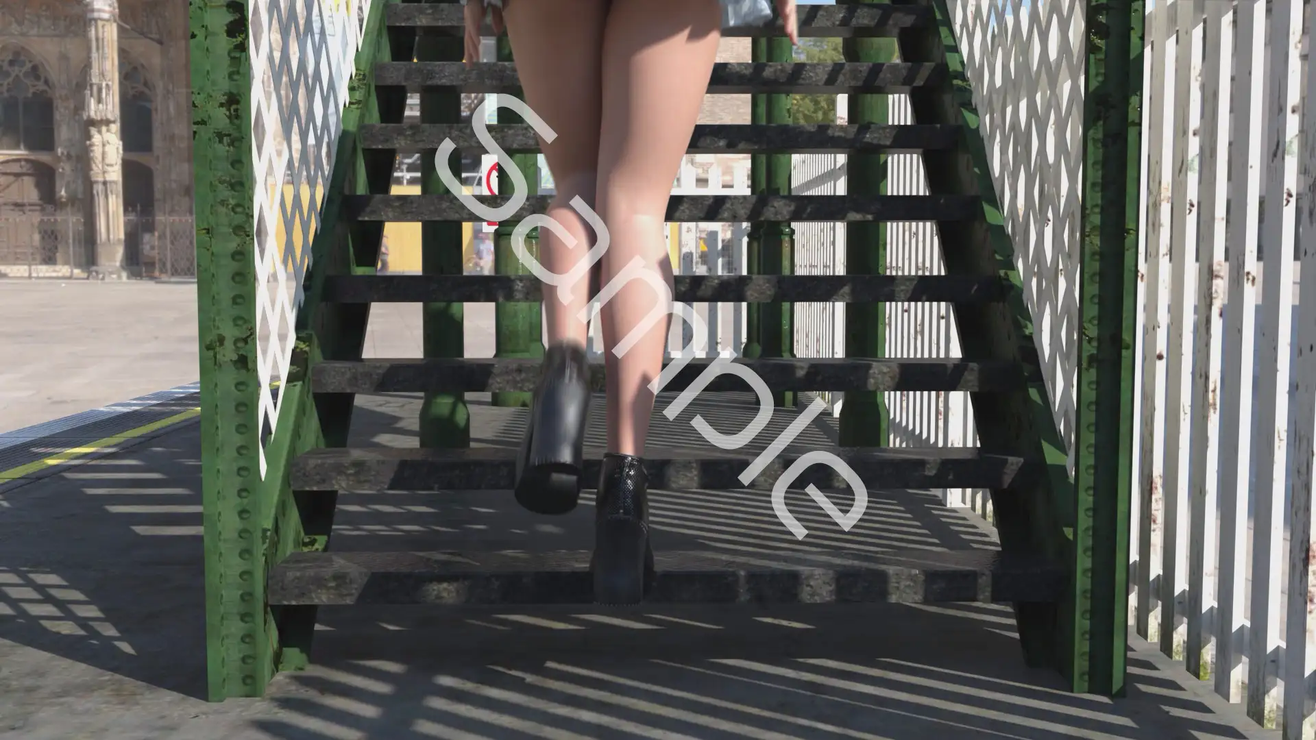 一ノ瀬廻里・私服登校日の通学途中の駅の階段でスカート内逆さ撮り盗撮の被害に遭う:PV01(サテン地ピンク水玉パンティ)