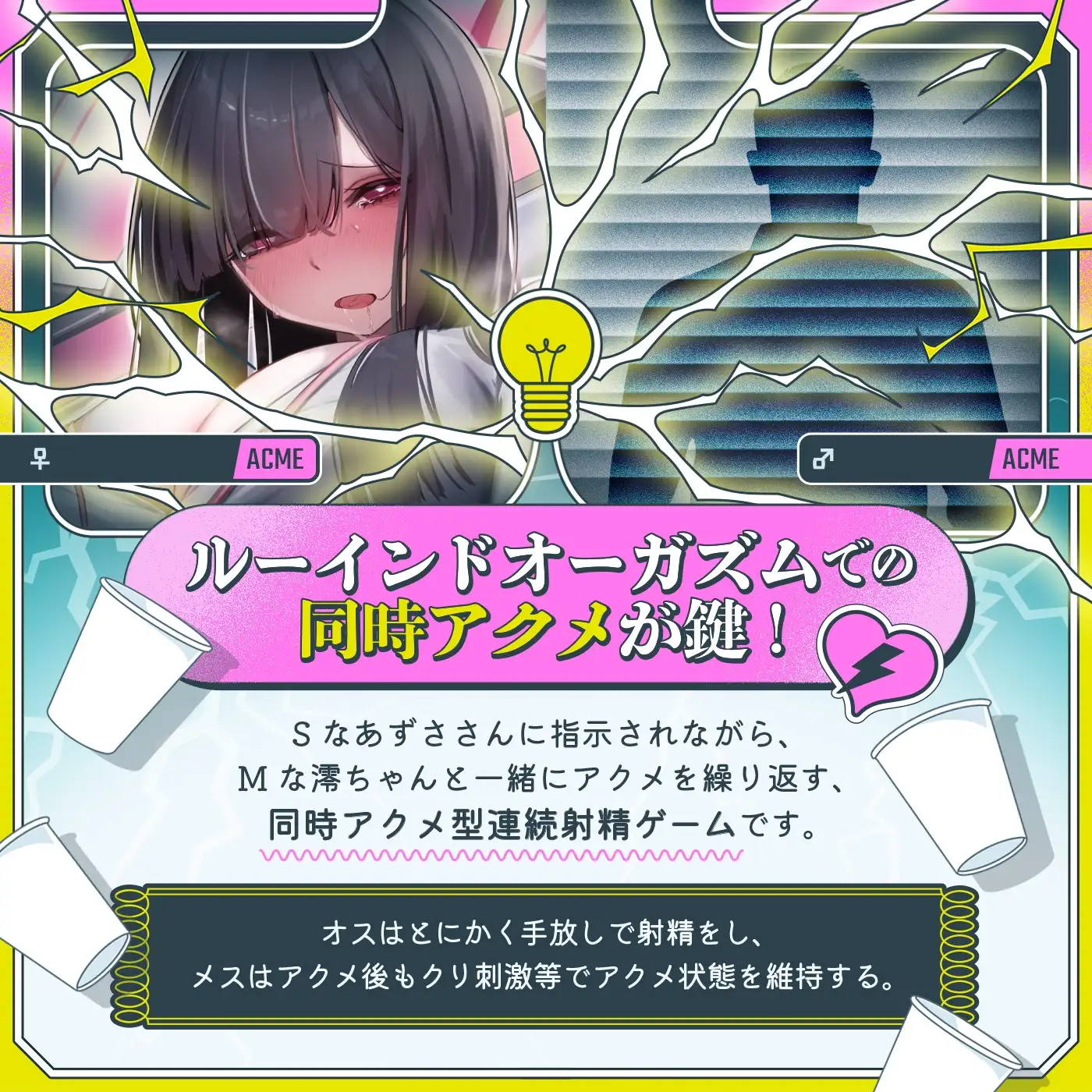 【男女同時アクメ】同時アクメが鍵★ドS女子とオス社畜とメス社畜の三者絶頂「アクエネ1」〜強○ルーインドのアクエネ発電所で乱れイキ〜【アクメナビ搭載】