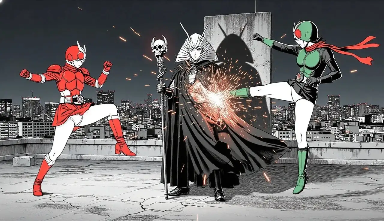 ミニスカ人妻仮〇ライダー刑事11号に突き刺さる戦闘員の肉棒と地獄大使、灼熱の復讐