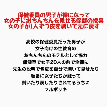 保健委員の男子が裸になって、女の子におちんちんを見せる保健の授業。女の子が1人ずつ皮を剥いて元に戻す。