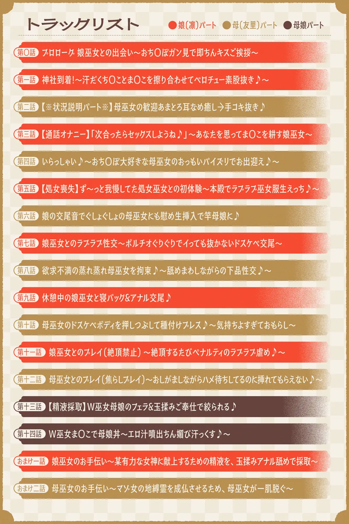 【W蒸れ巫女×特濃オホ声】巨乳蒸れ巫女母娘のエロ汁噴出ドスケベちん媚び汗っくす♪～発情母娘に種付け巫力補給！孕ませ子宝神社～【✅大ボリューム約4時間！】