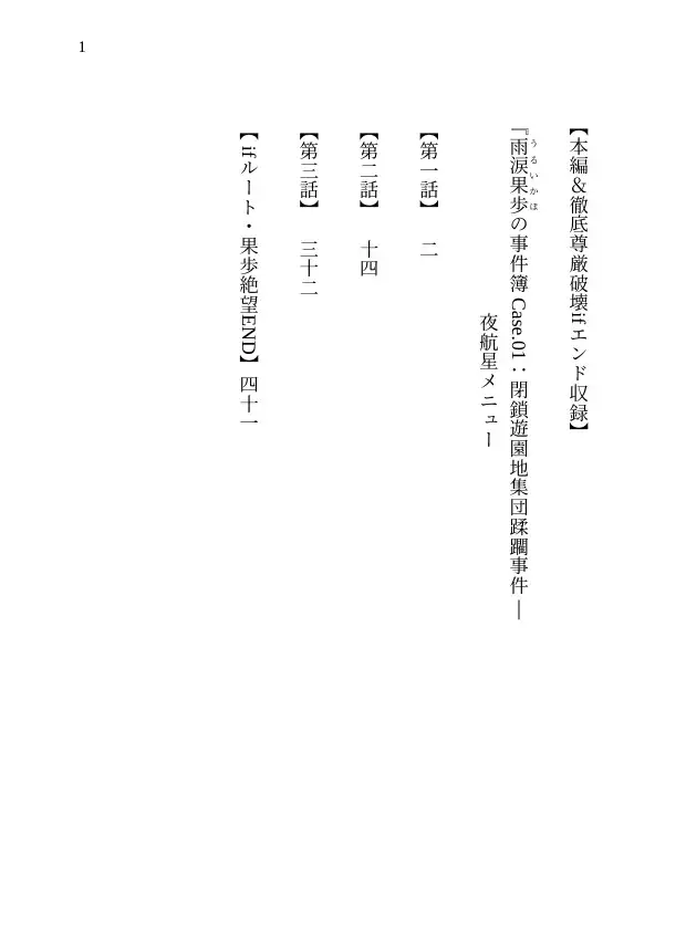 【本編&徹底尊厳破壊ifエンド収録】『雨涙果歩の事件簿 Case.01:閉鎖遊園地集団蹂躙事件 ―