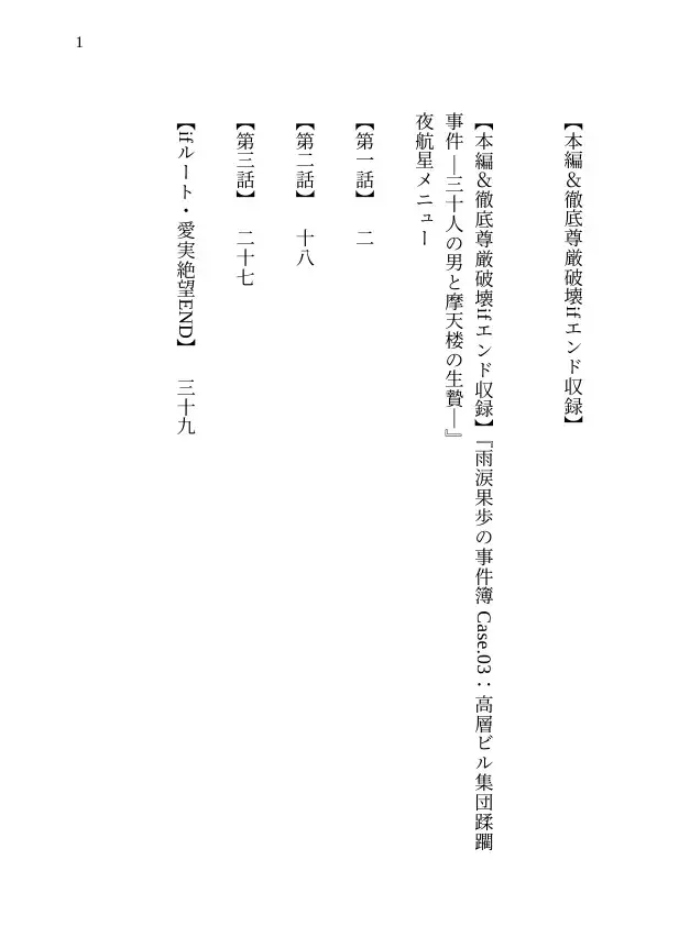 【本編&徹底尊厳破壊ifエンド収録】『雨涙果歩の事件簿 Case.03:高層ビル集団蹂躙事件 ―三十人の男と摩天楼の生贄―』