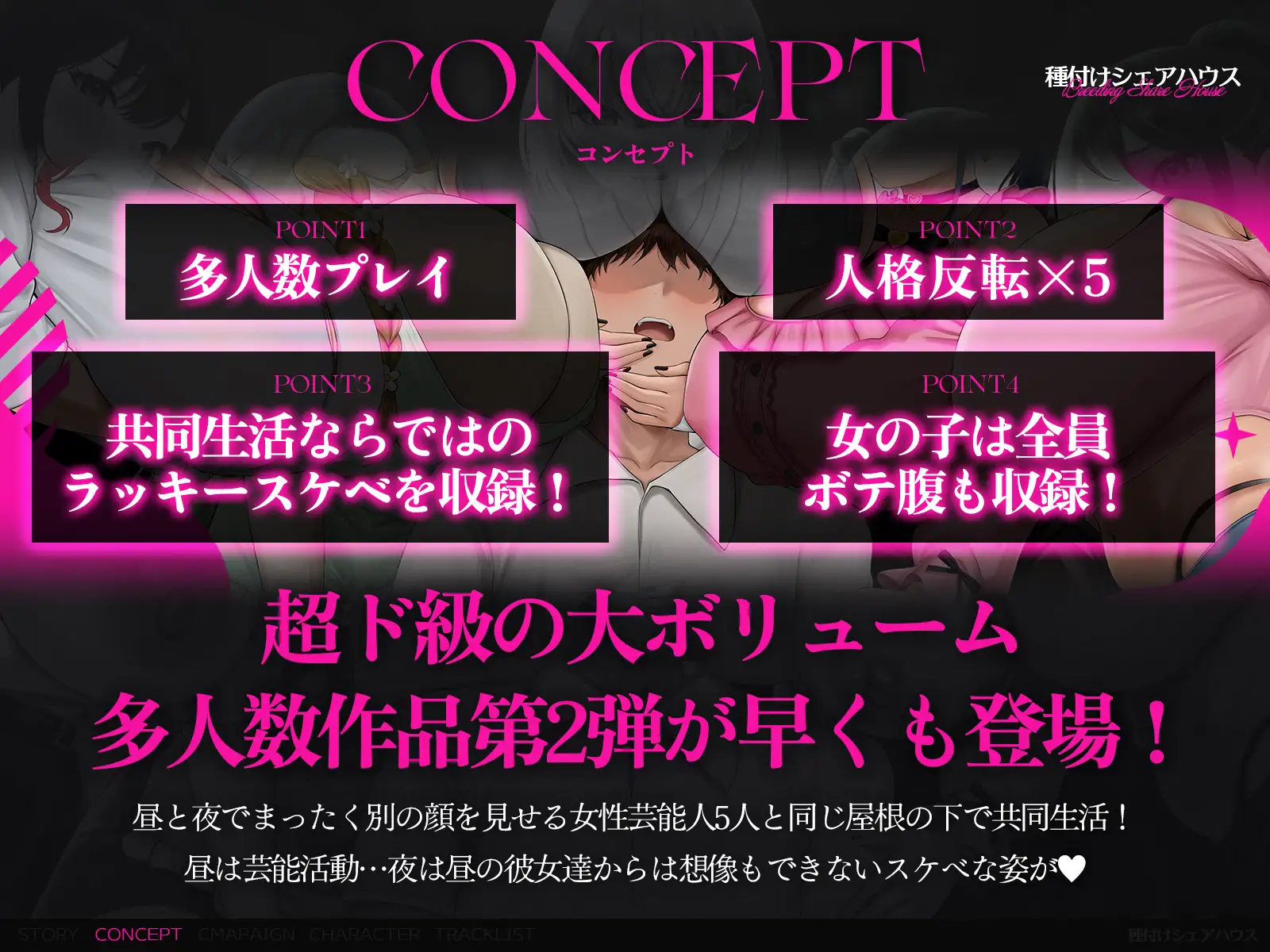 【早期特典x4時間半x5人ハーレム】種付けシェアハウス～女性芸能人5人と秘密の共同性活～
