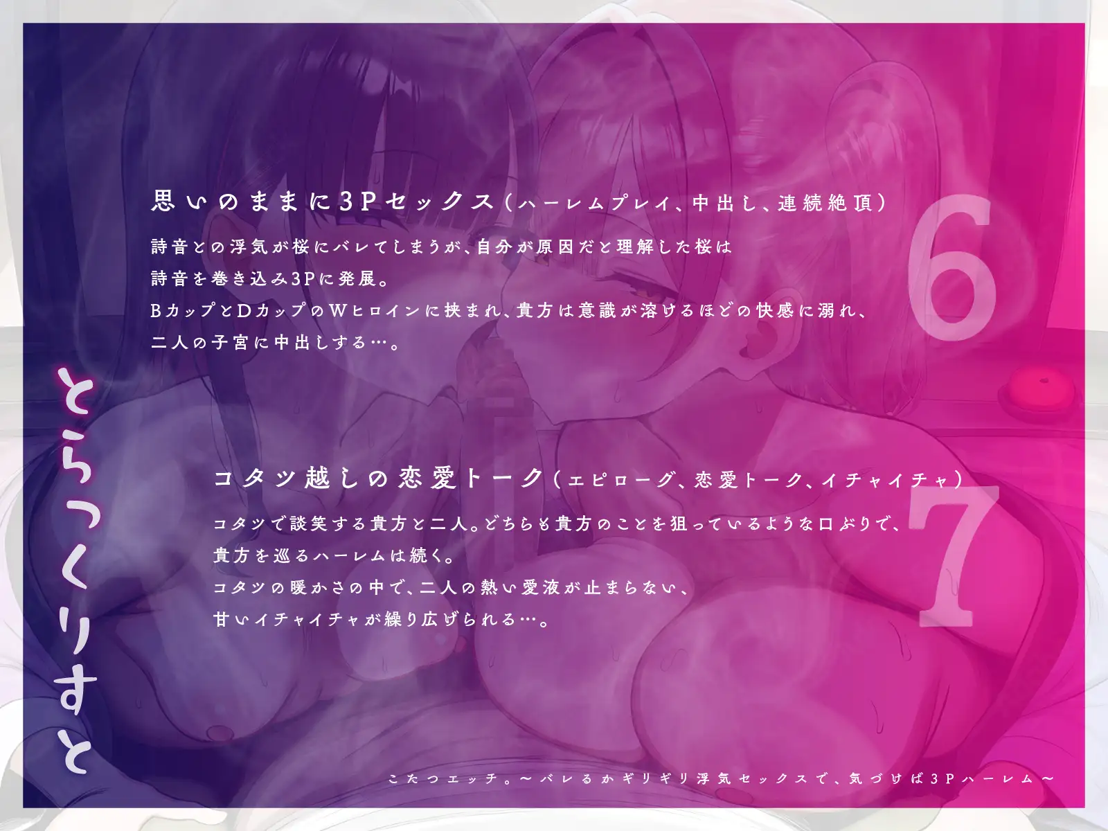 こたつエッチ。～バレるかギリギリ浮気セックスで、気づけば3Pハーレム～【KU100】