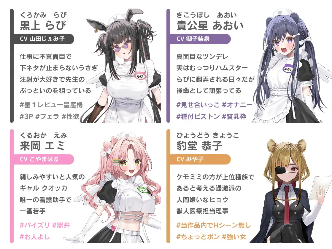 【本編動画2時間40分超】発情ケモミミclinic【ぬるぬるLive2Dアニメーション×豪華声優陣】