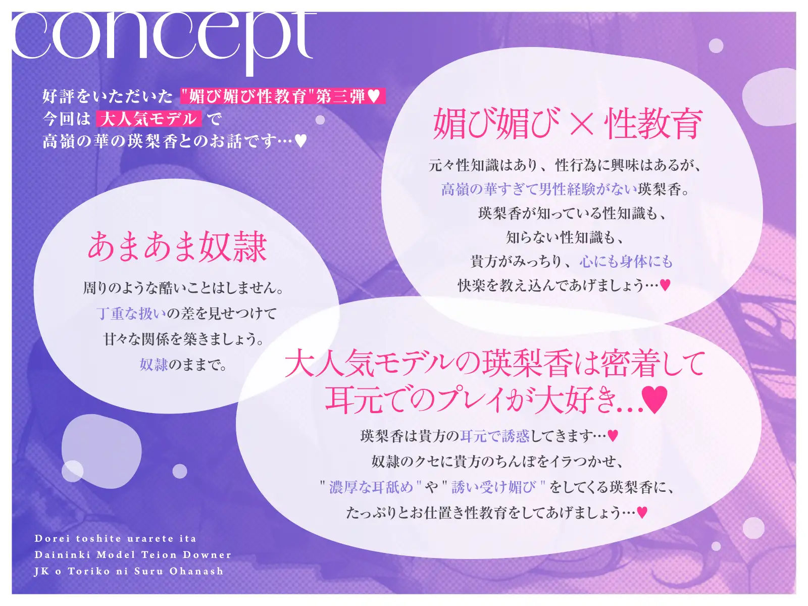【媚び媚び性教育3】奴○として売られていた大人気モデル・低音ダウナーJKを虜にするお話【耳舐め誘い受け媚び】